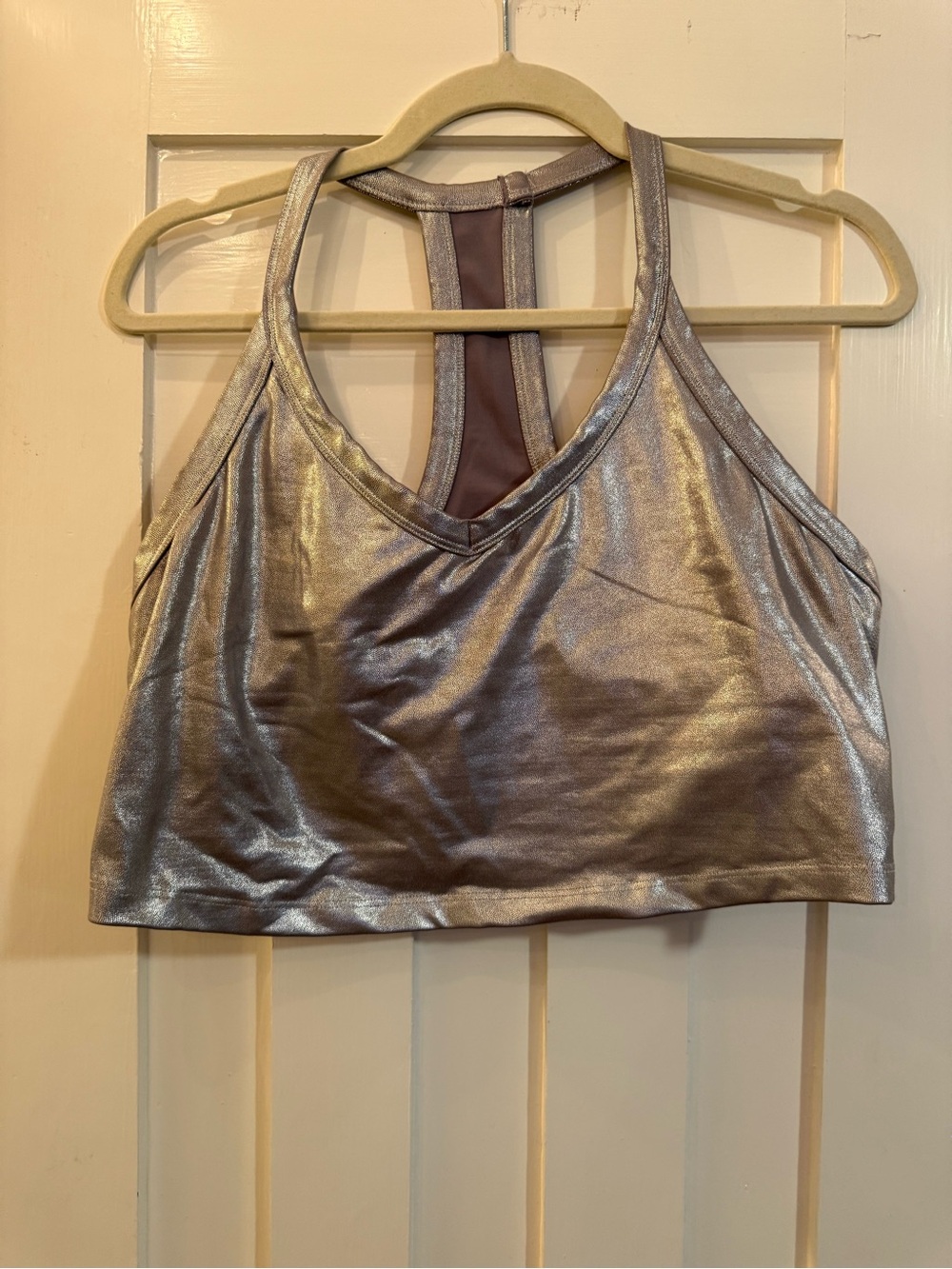 Beyond Yoga Metallic Silver Racerback Sports Bra